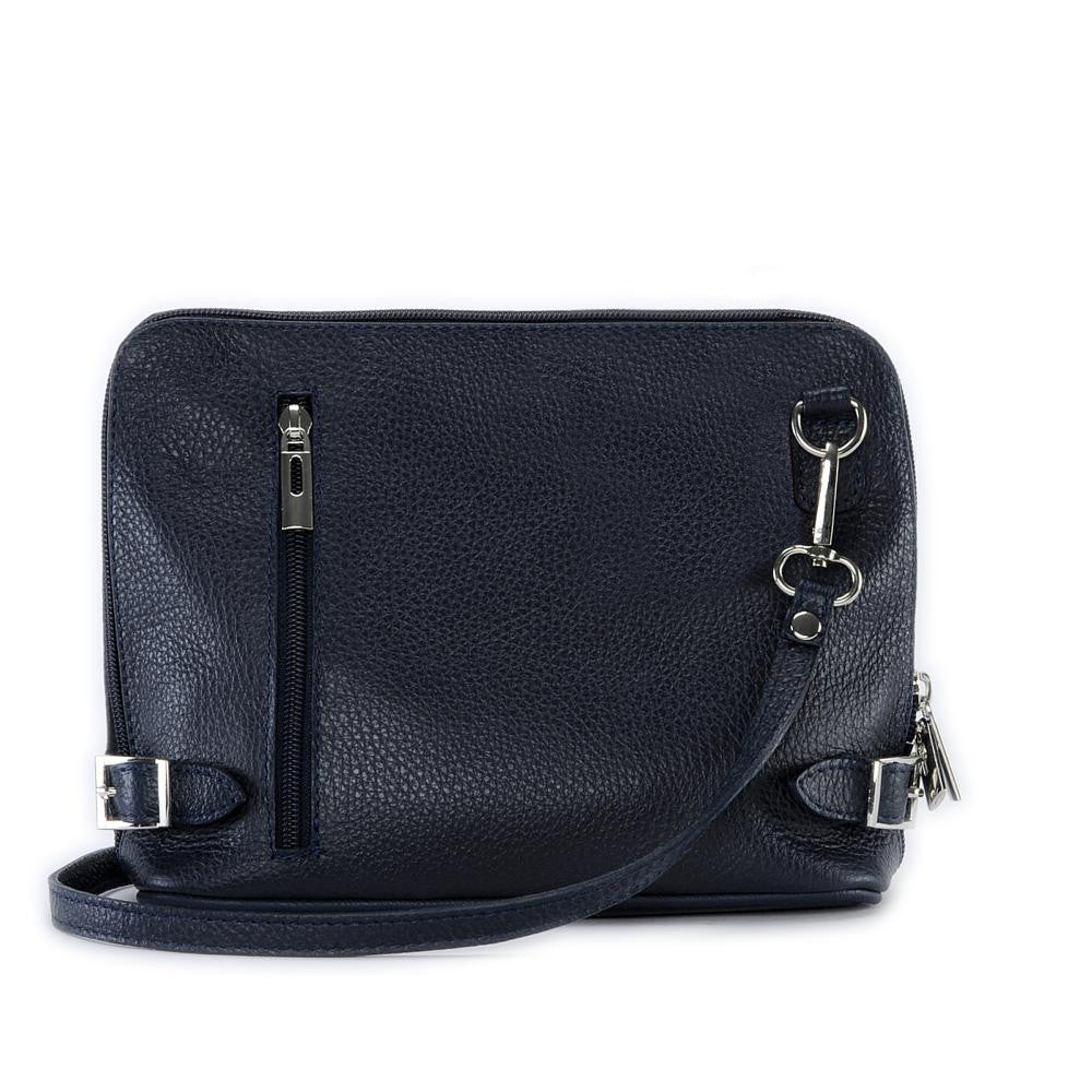 Mini sac à bandoulière en cuir grainé italien MIA Bleu marine