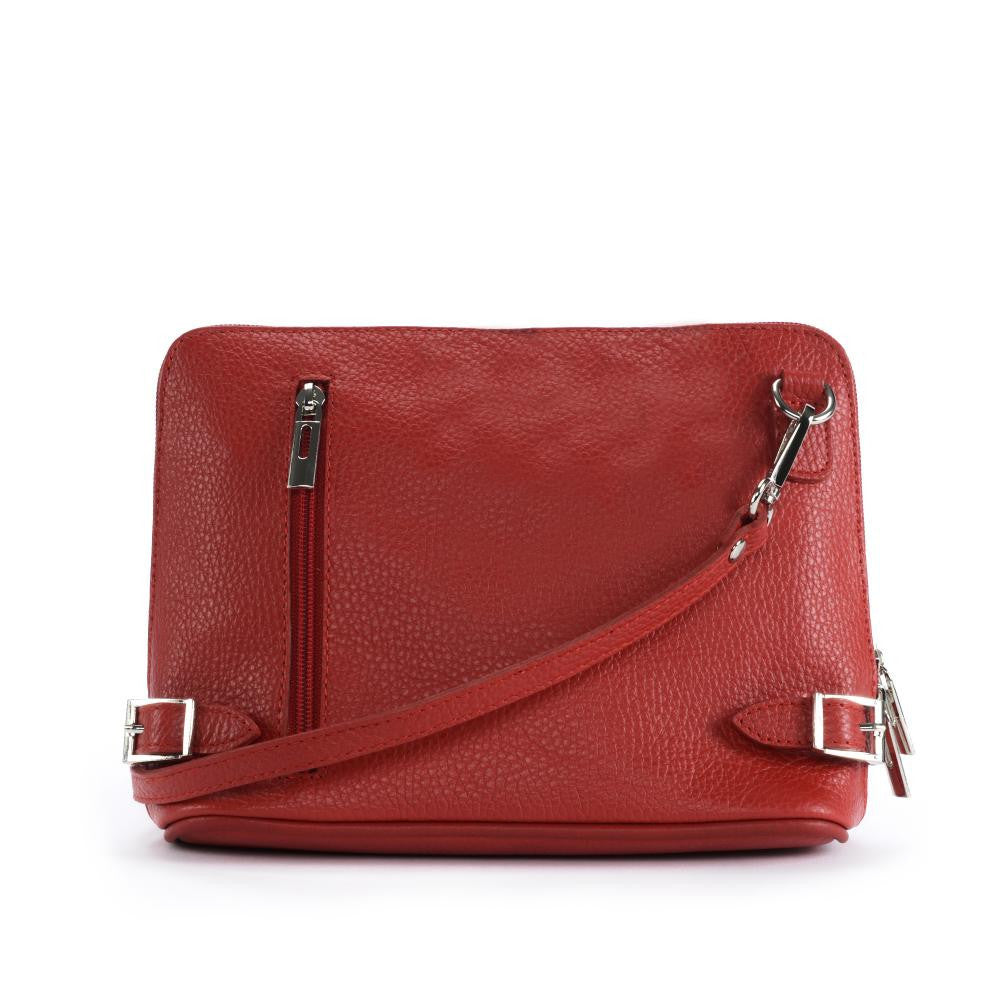 Mini sac à bandoulière en cuir grainé italien MIA Rouge garance