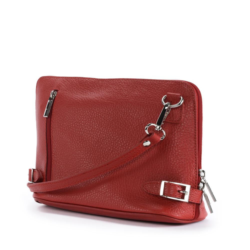 Mini sac à bandoulière en cuir grainé italien MIA Rouge garance