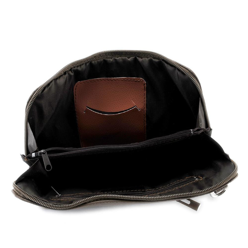 Mini sac à bandoulière en cuir grainé italien MIA Taupe foncé
