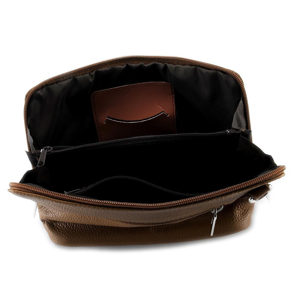Mini sac à bandoulière en cuir grainé italien MIA Camel foncé