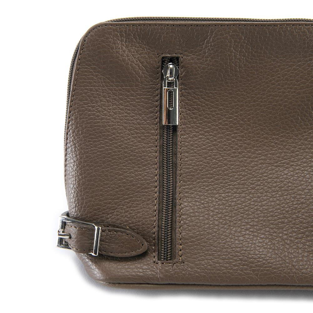 Mini sac à bandoulière en cuir grainé italien MIA Taupe foncé