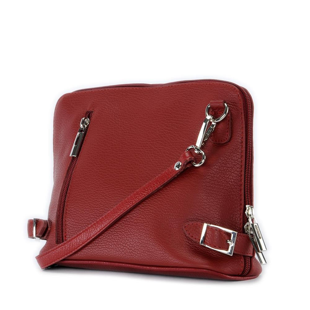 Mini sac à bandoulière en cuir grainé italien MIA Rouge foncé