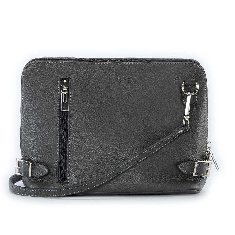 Mini sac à bandoulière en cuir grainé italien MIA Gris foncé