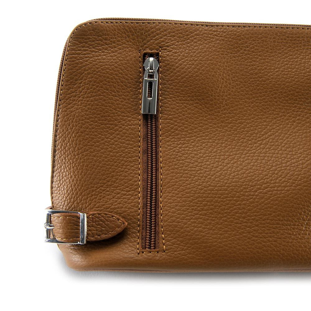 Mini sac à bandoulière en cuir grainé italien MIA Camel foncé