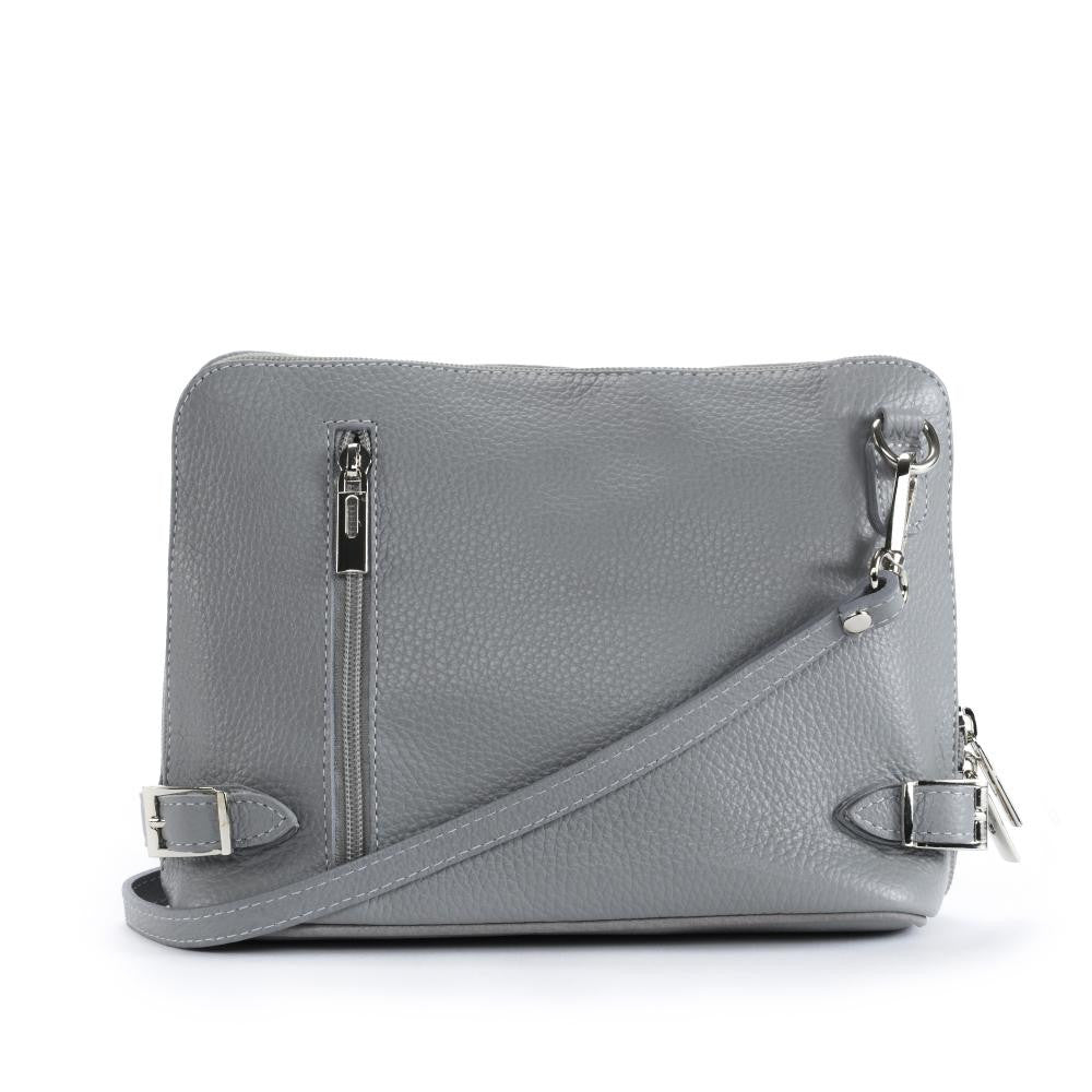 Mini sac à bandoulière en cuir grainé italien MIA Gris clair