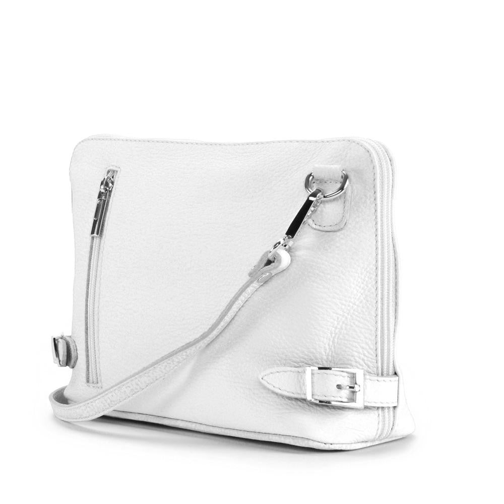 Mini sac à bandoulière en cuir grainé italien MIA Blanc