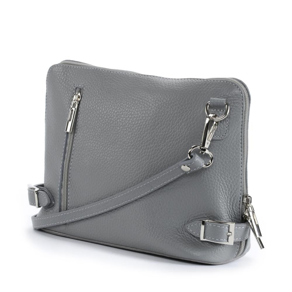 Mini sac à bandoulière en cuir grainé italien MIA Gris clair