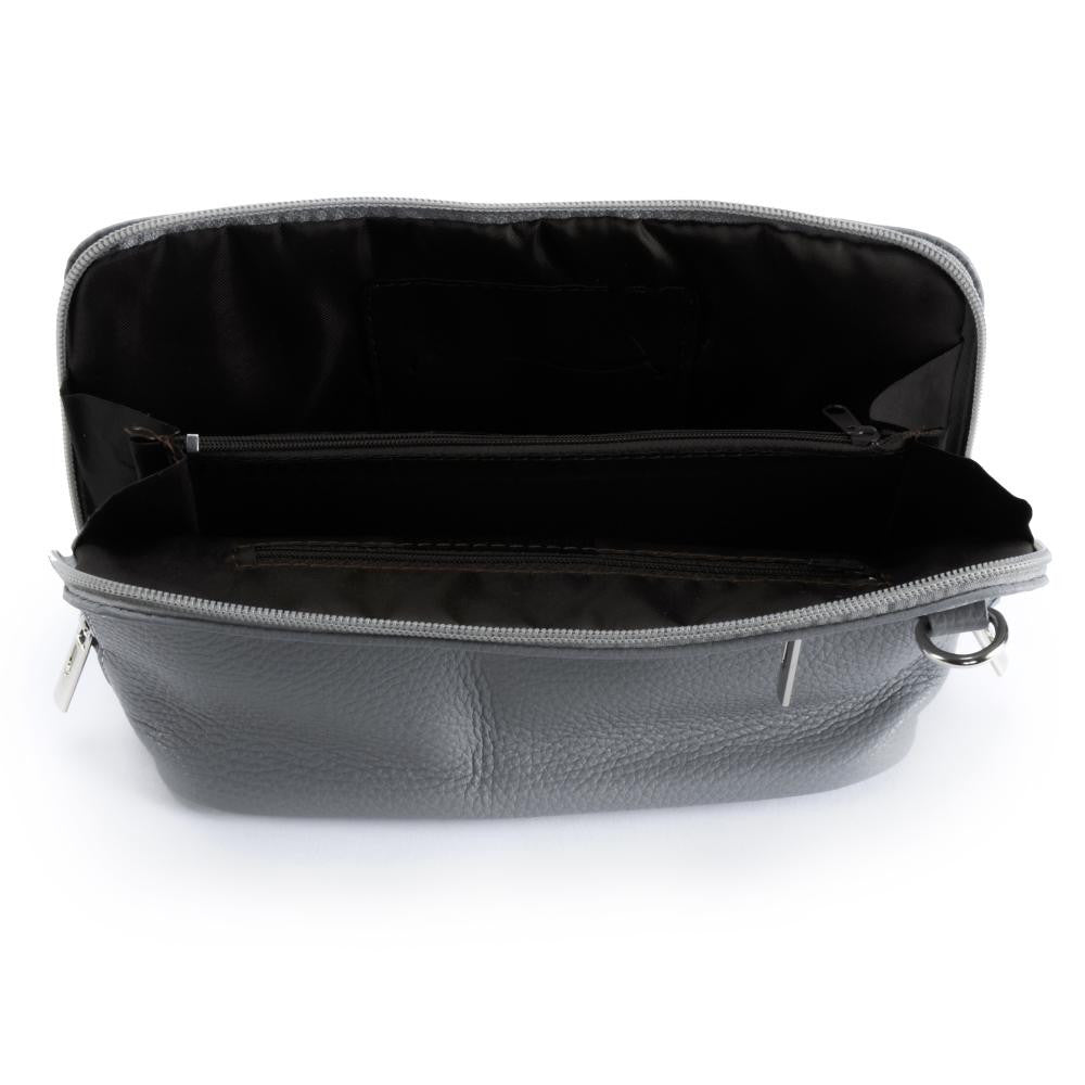 Mini sac à bandoulière en cuir grainé italien MIA Gris clair