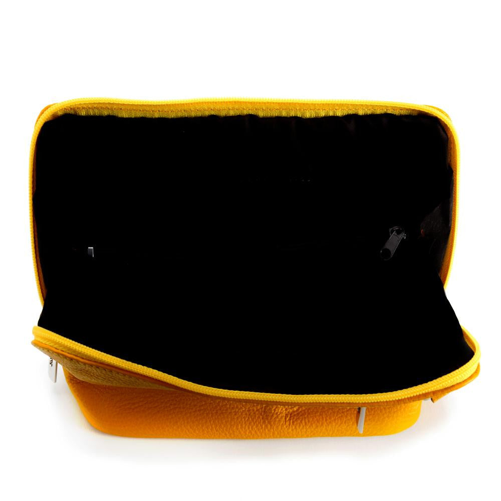 Mini sac à bandoulière en cuir grainé italien MIA Jaune Moutarde