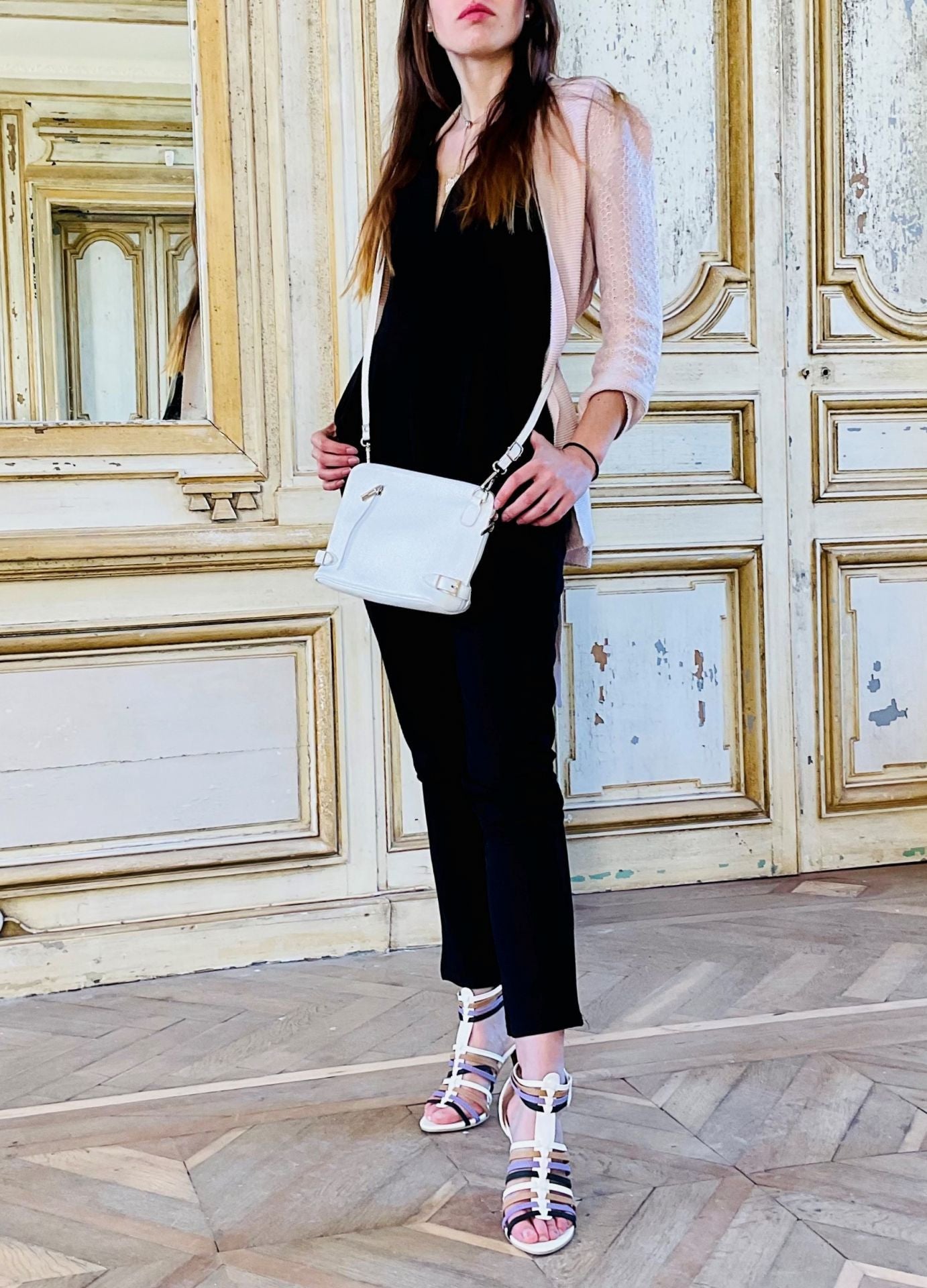 Mini sac à bandoulière en cuir grainé italien MIA Blanc