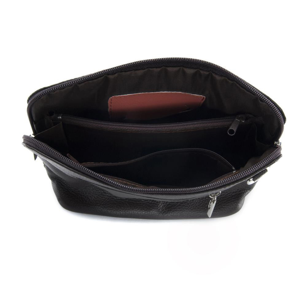 Mini sac à bandoulière en cuir grainé italien MIA Chocolat