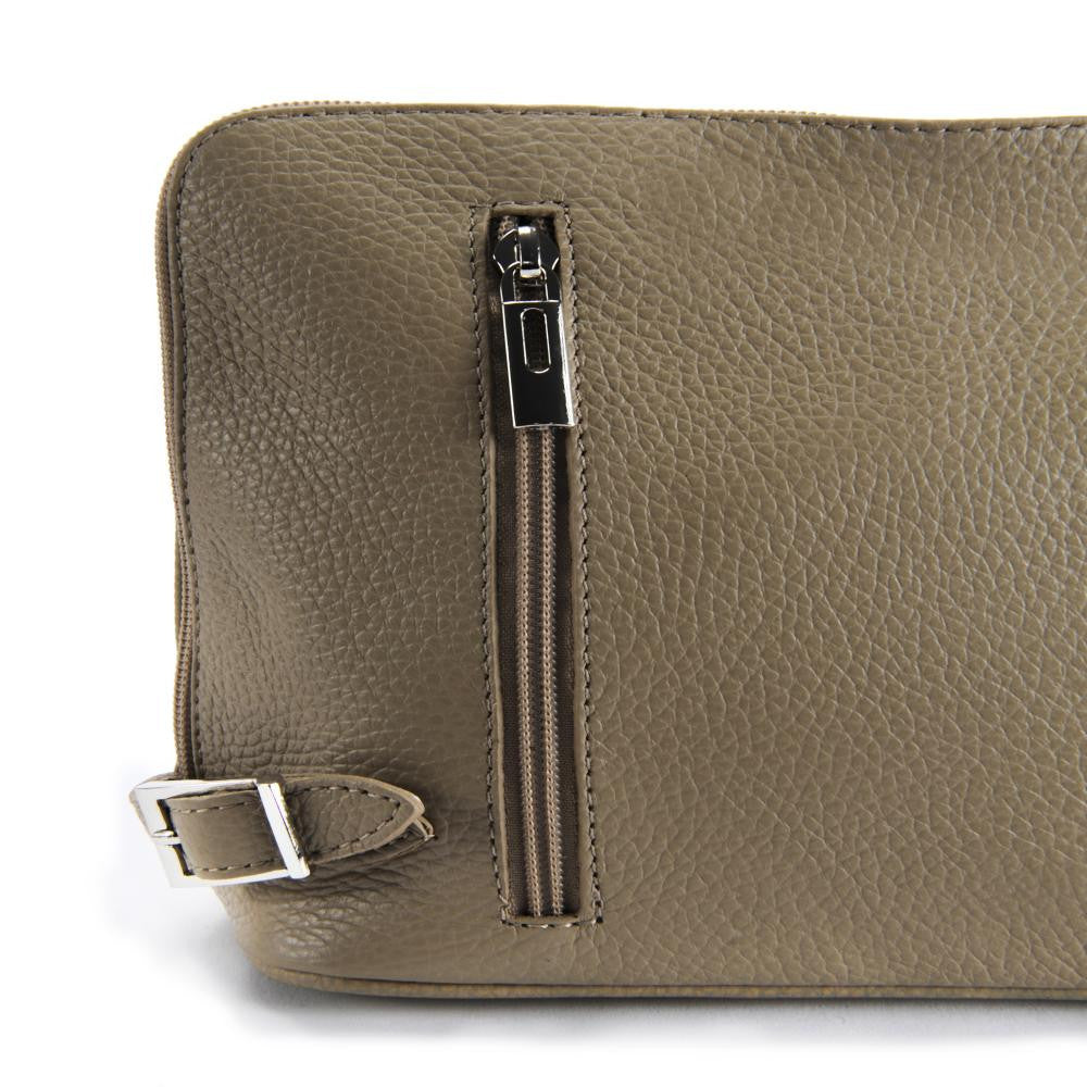 Mini sac à bandoulière en cuir grainé italien MIA Taupe clair
