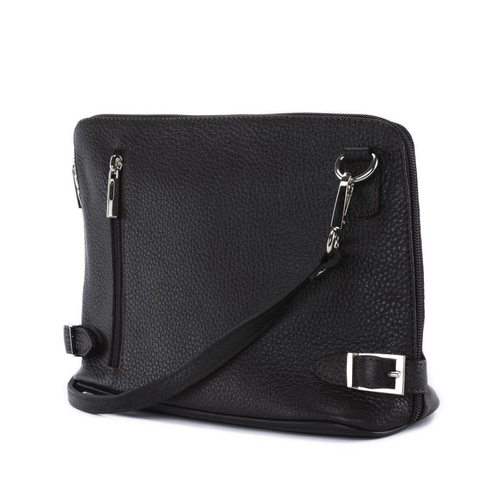 Mini sac à bandoulière en cuir grainé italien MIA Chocolat
