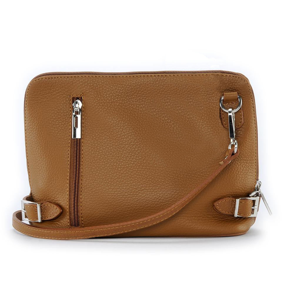 Mini sac à bandoulière en cuir grainé italien MIA Camel foncé