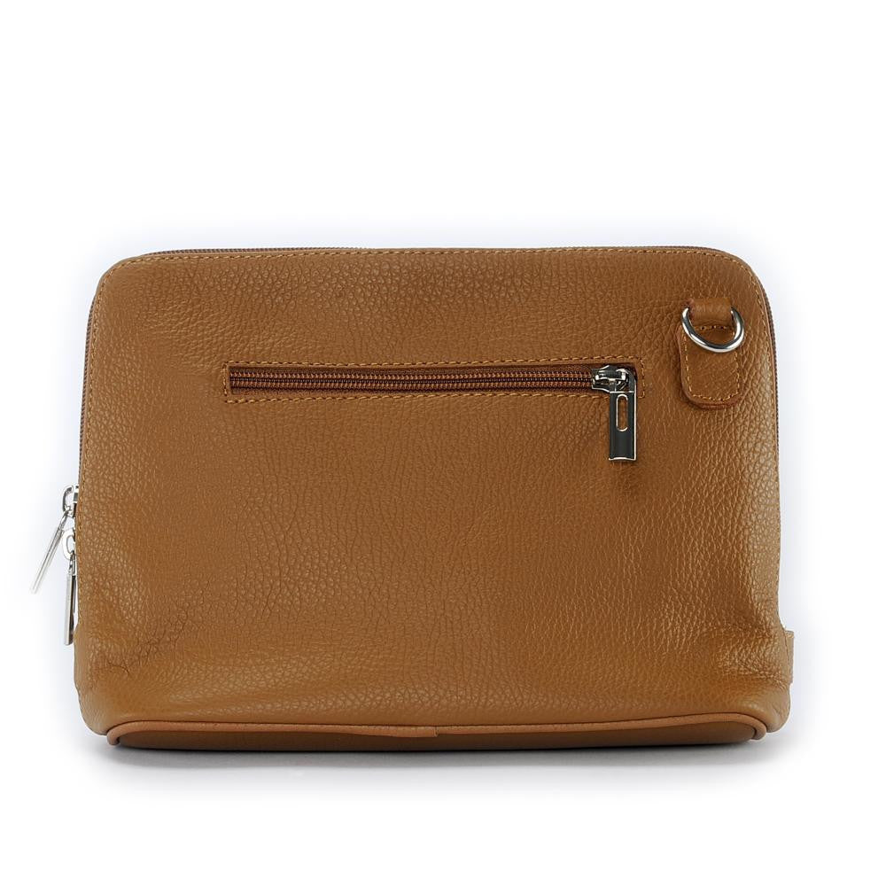Mini sac à bandoulière en cuir grainé italien MIA Camel foncé