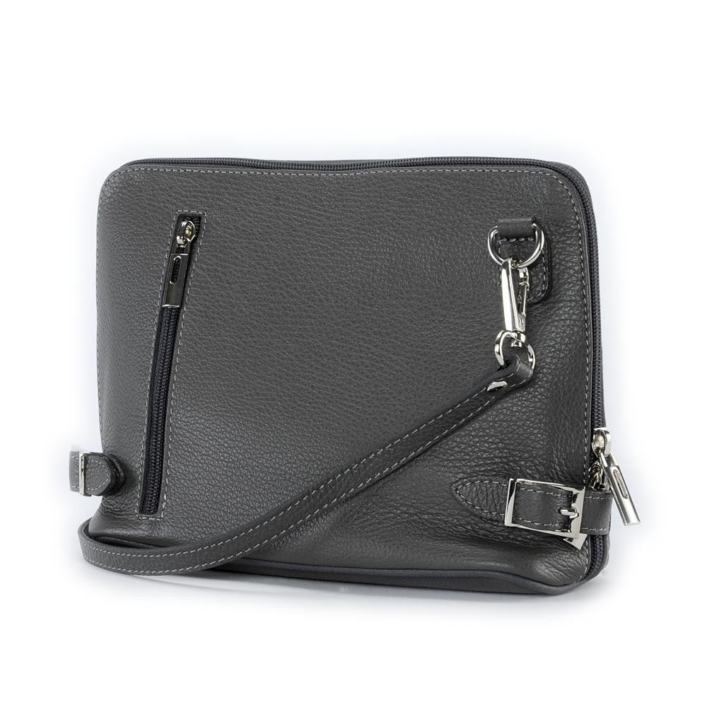 Mini sac à bandoulière en cuir grainé italien MIA Gris foncé