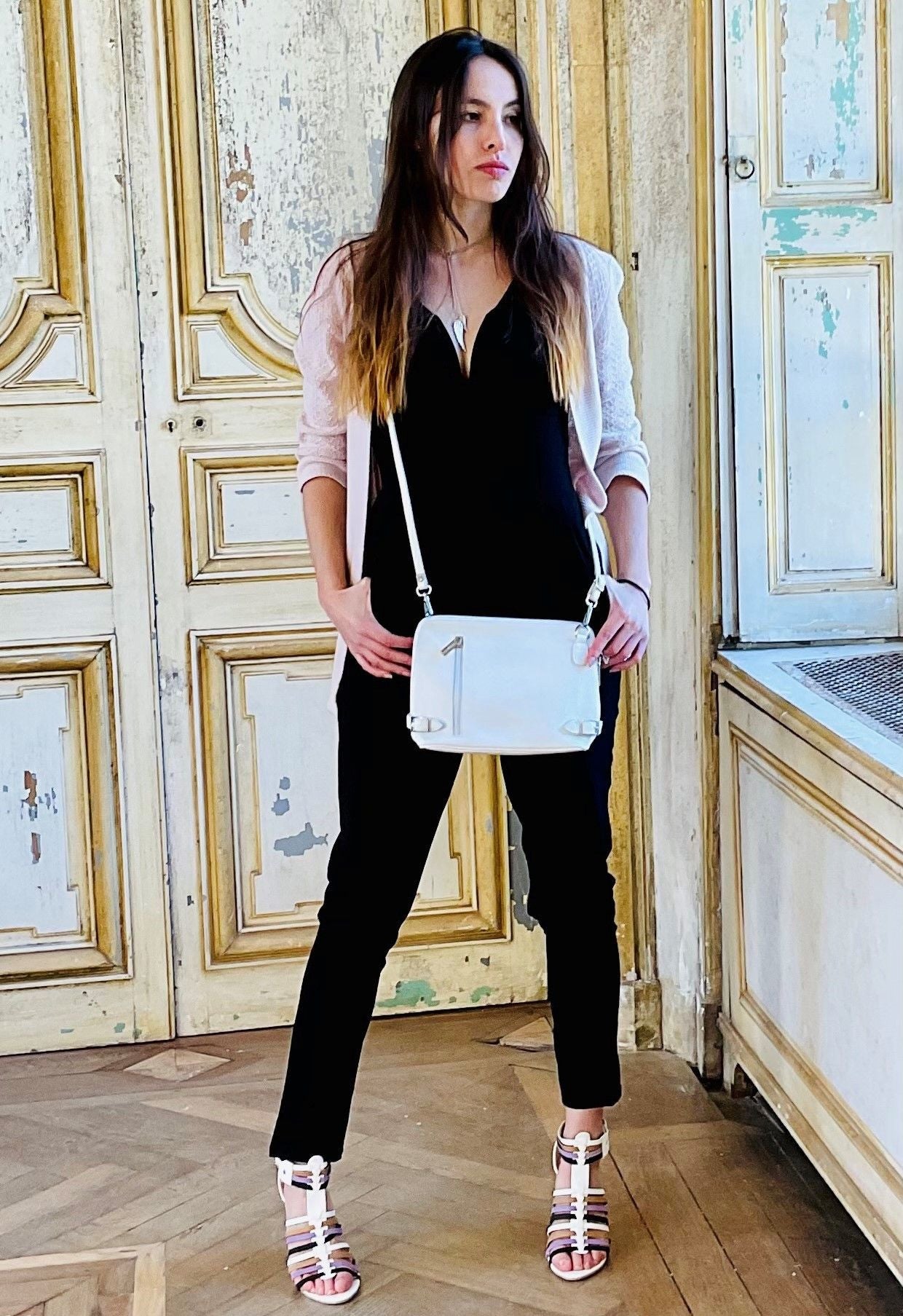 Mini sac à bandoulière en cuir grainé italien MIA Blanc