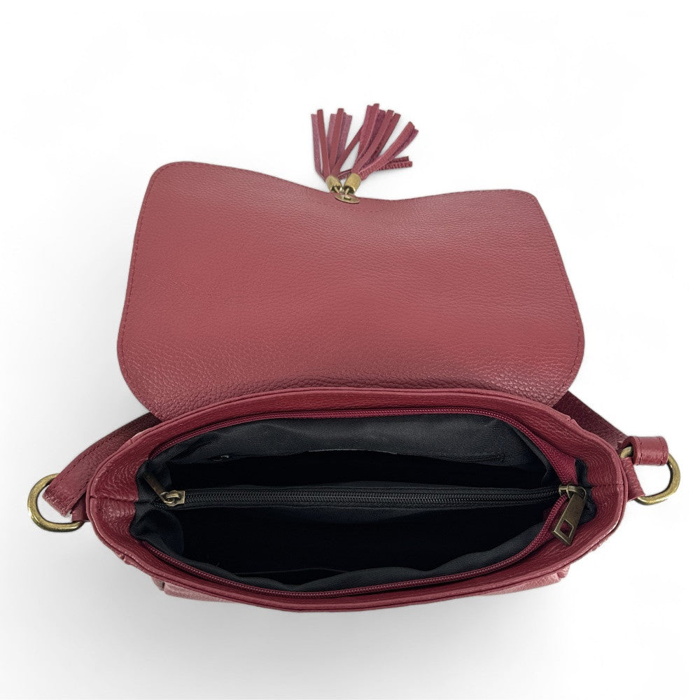 Sac bandoulière en cuir grainé SAIGON Rouge foncé