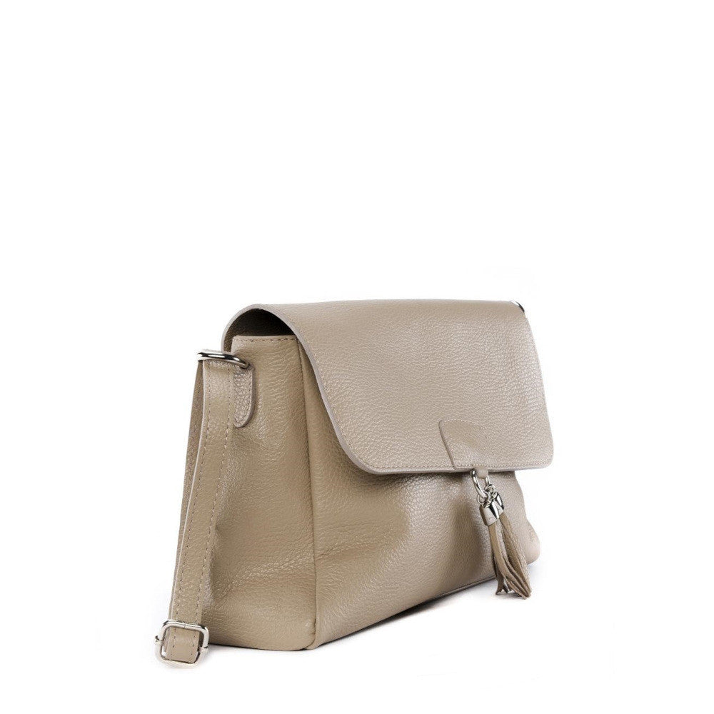 Sac bandoulière en cuir grainé SAIGON Taupe clair