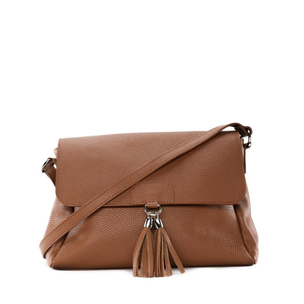 Sac bandoulière en cuir grainé SAIGON Cognac foncé
