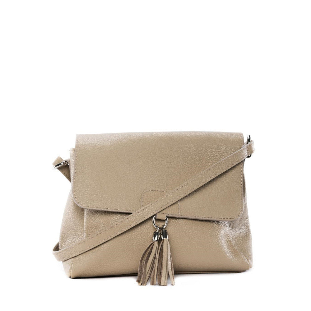 Sac bandoulière en cuir grainé SAIGON Taupe clair