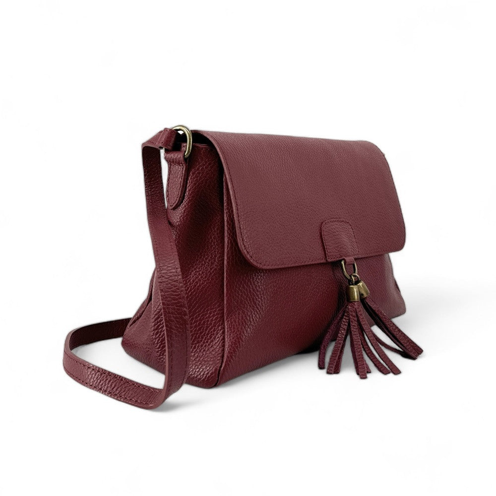 Sac bandoulière en cuir grainé SAIGON Rouge foncé