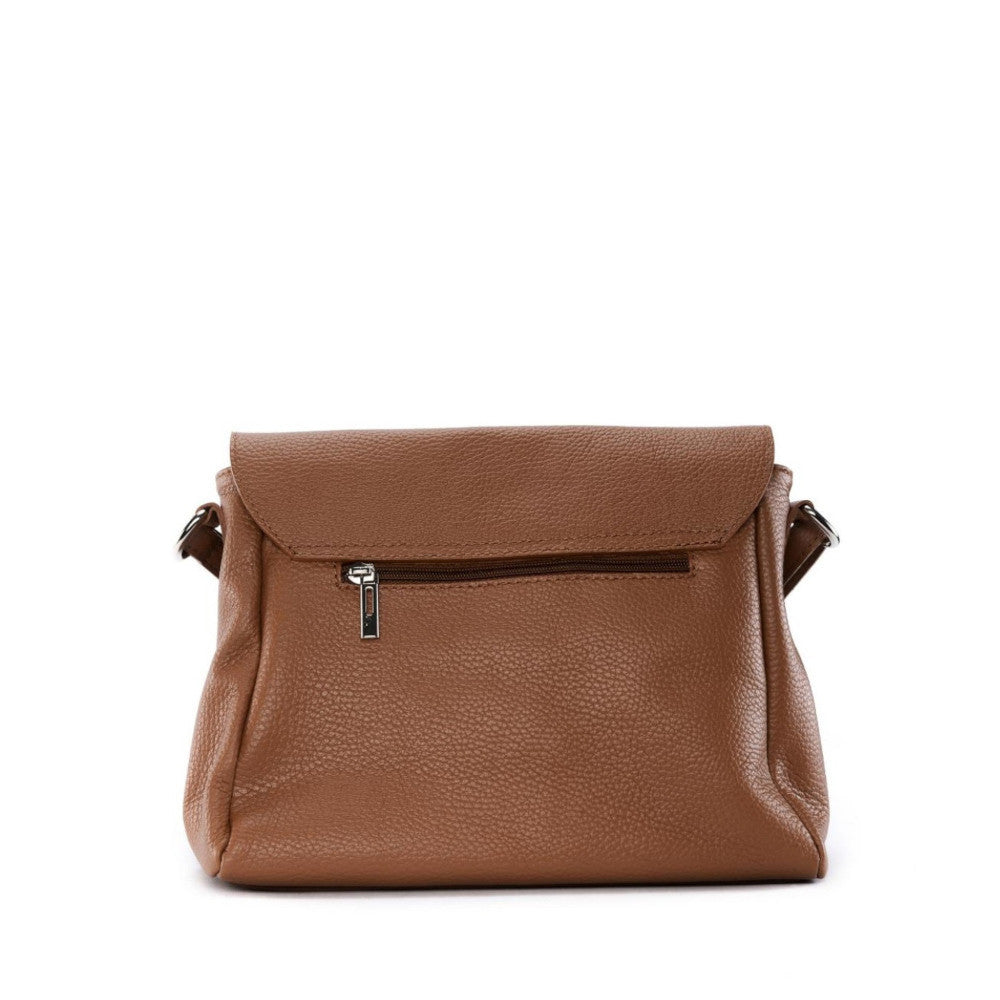 Sac bandoulière en cuir grainé SAIGON Cognac foncé