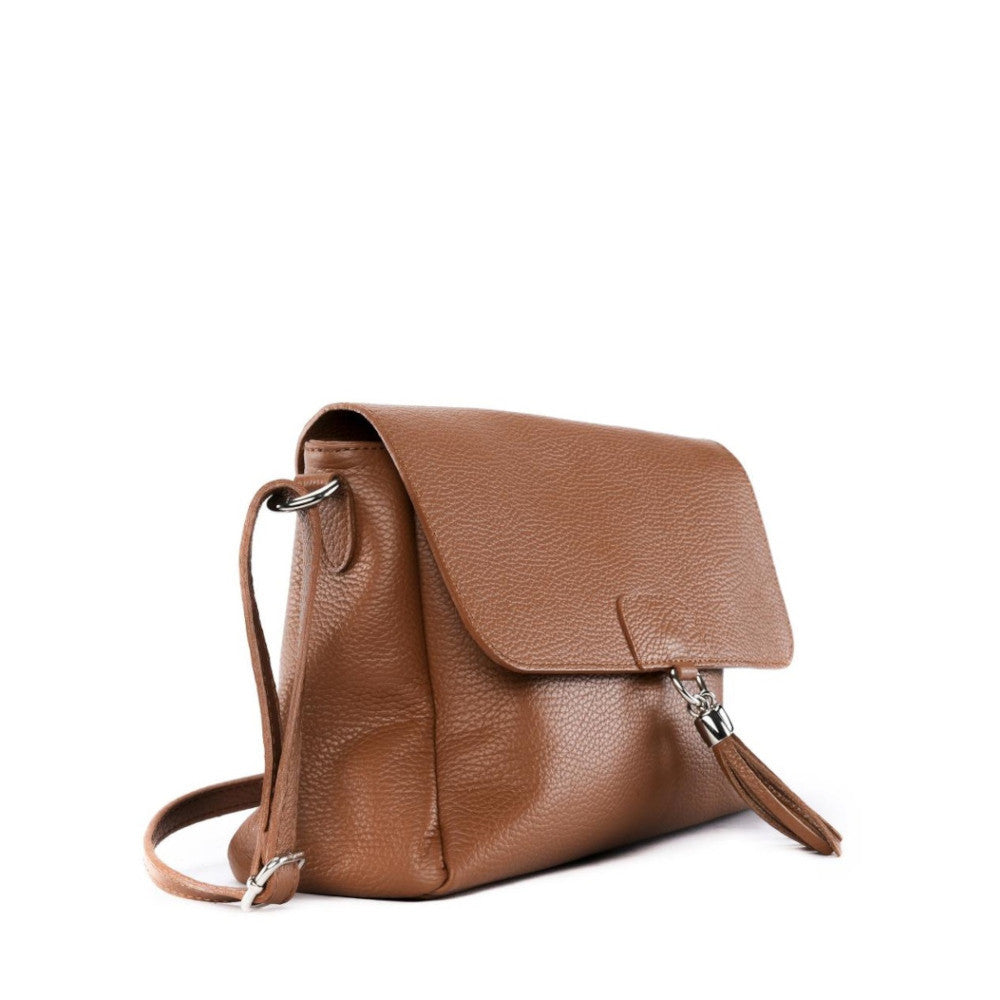 Sac bandoulière en cuir grainé SAIGON Cognac foncé