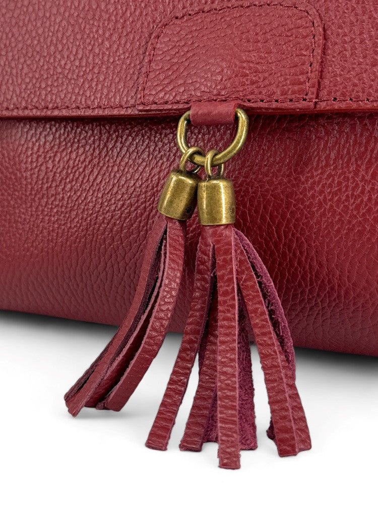Sac bandoulière en cuir grainé SAIGON Rouge foncé