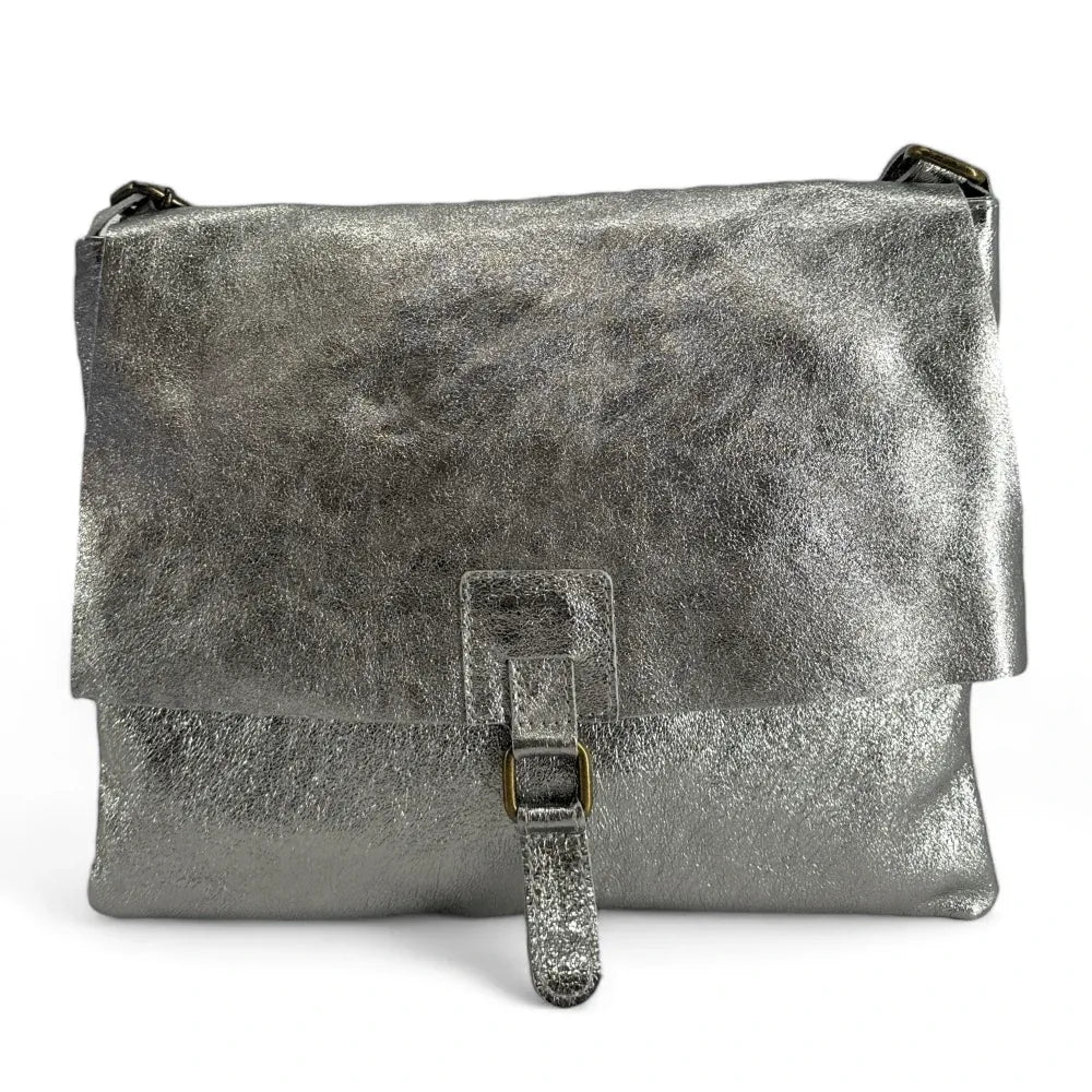 Sac bandoulière en cuir irisé COQUETTE GLOW Argent moyen