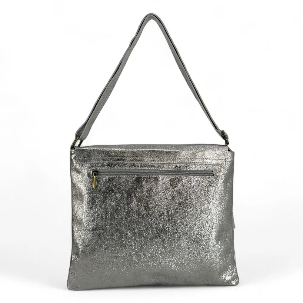 Sac bandoulière en cuir irisé COQUETTE GLOW Argent moyen