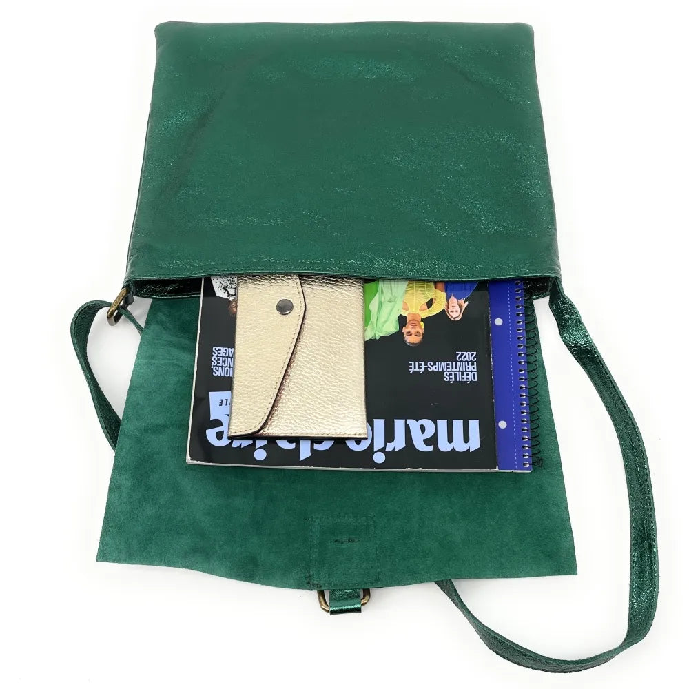 Sac bandoulière en cuir irisé COQUETTE GLOW Vert forêt irisé