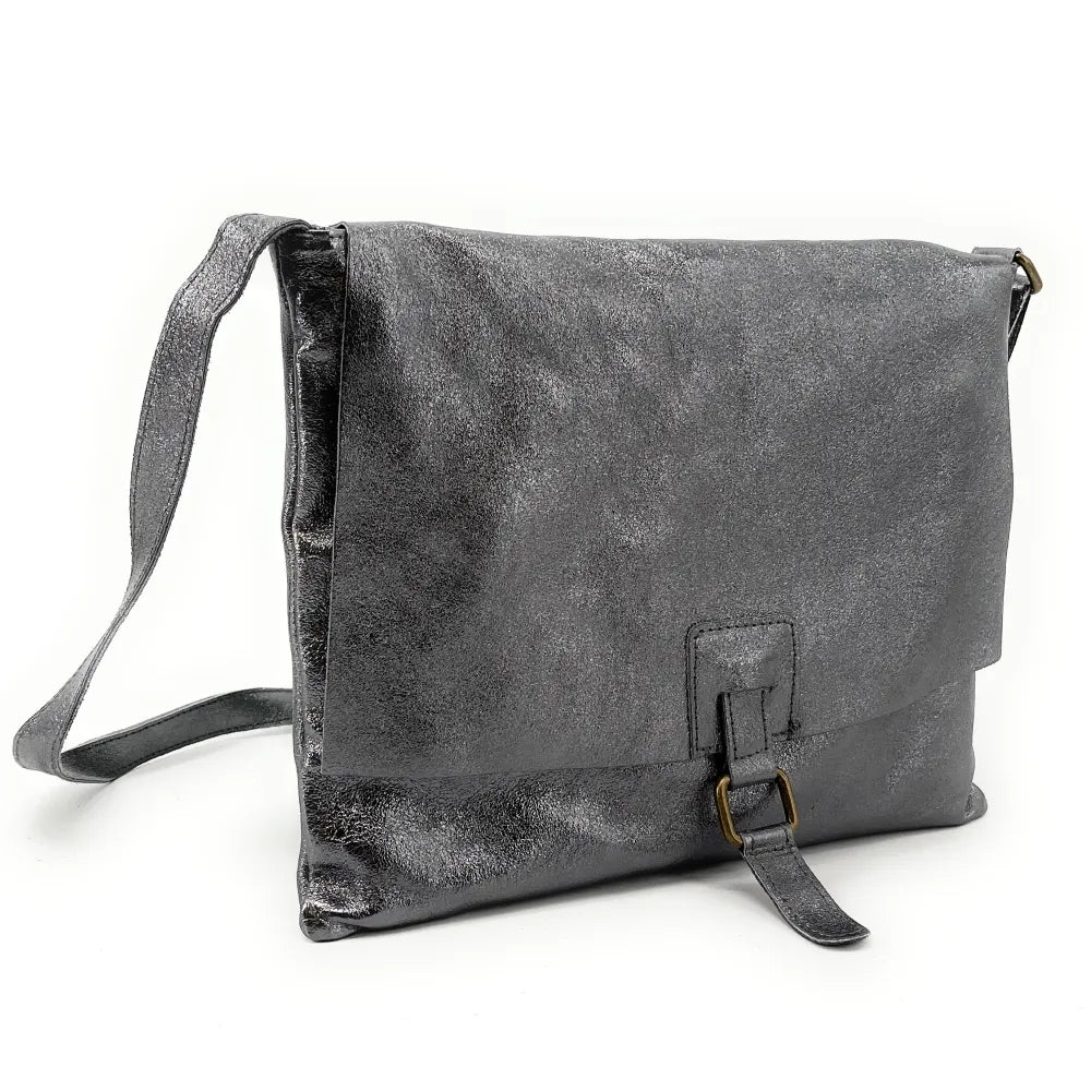 Sac bandoulière en cuir irisé COQUETTE GLOW Argent foncé