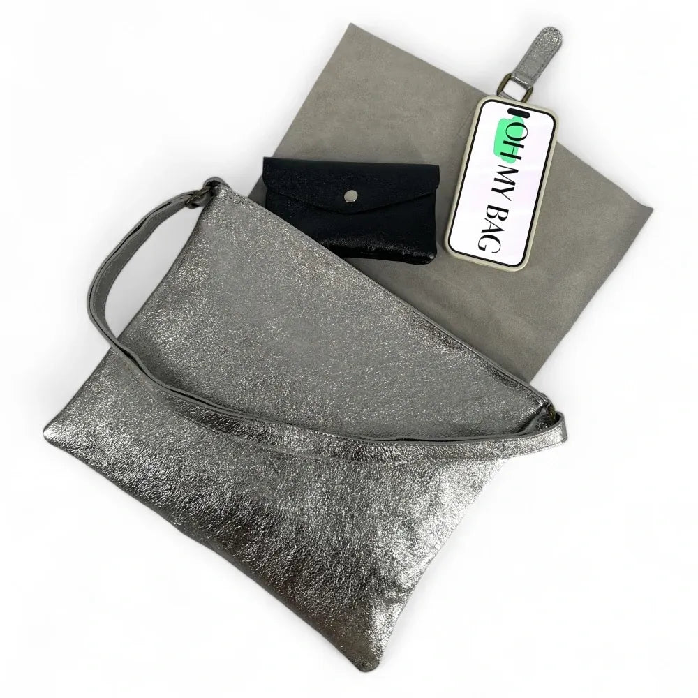 Sac bandoulière en cuir irisé COQUETTE GLOW Argent moyen