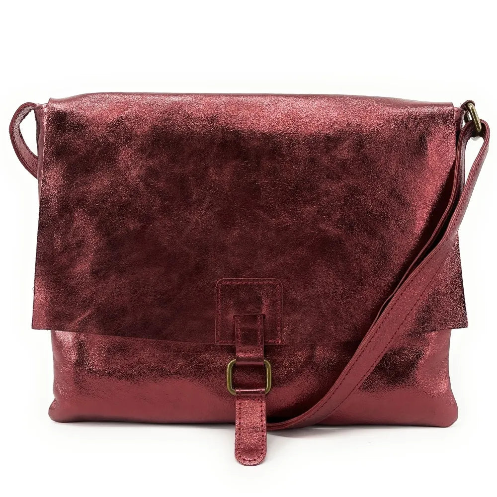 Sac bandoulière en cuir irisé COQUETTE GLOW Framboise irisé