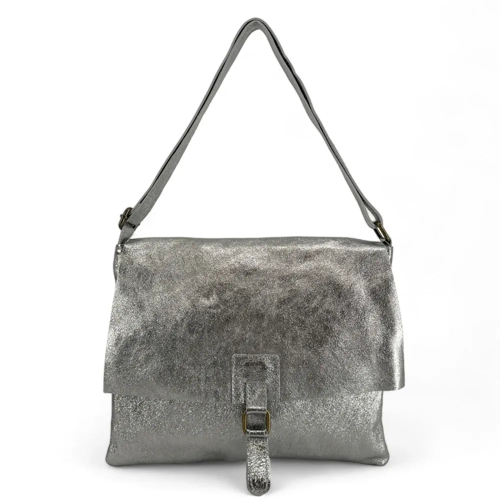 Sac bandoulière en cuir irisé COQUETTE GLOW Argent moyen