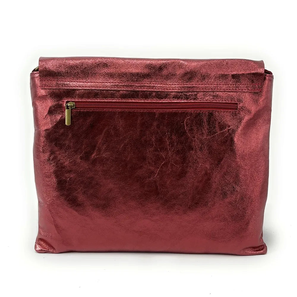Sac bandoulière en cuir irisé COQUETTE GLOW Framboise irisé