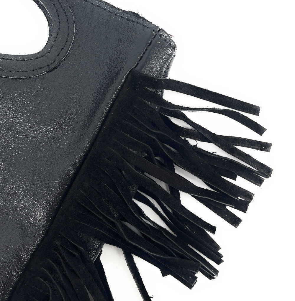 Sac à main bandoulière à franges en cuir irisé et croûte de cuir ENOLA Noir irisé