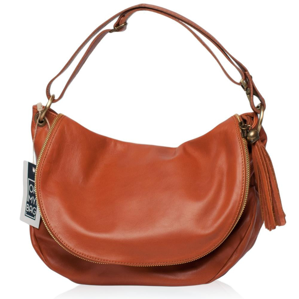 Sac bandoulière en cuir lisse 72 HEURES M Camel foncé