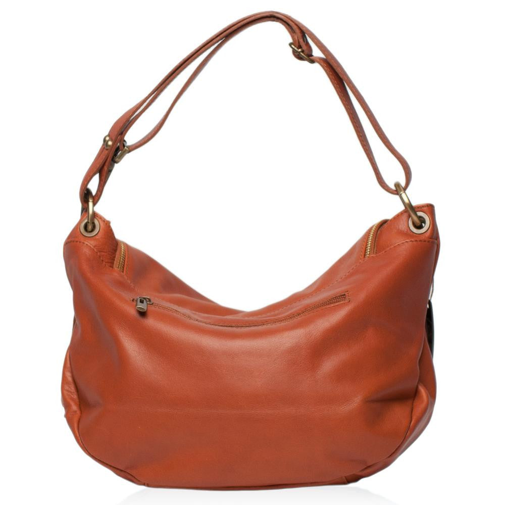 Sac bandoulière en cuir lisse 72 HEURES M Camel foncé