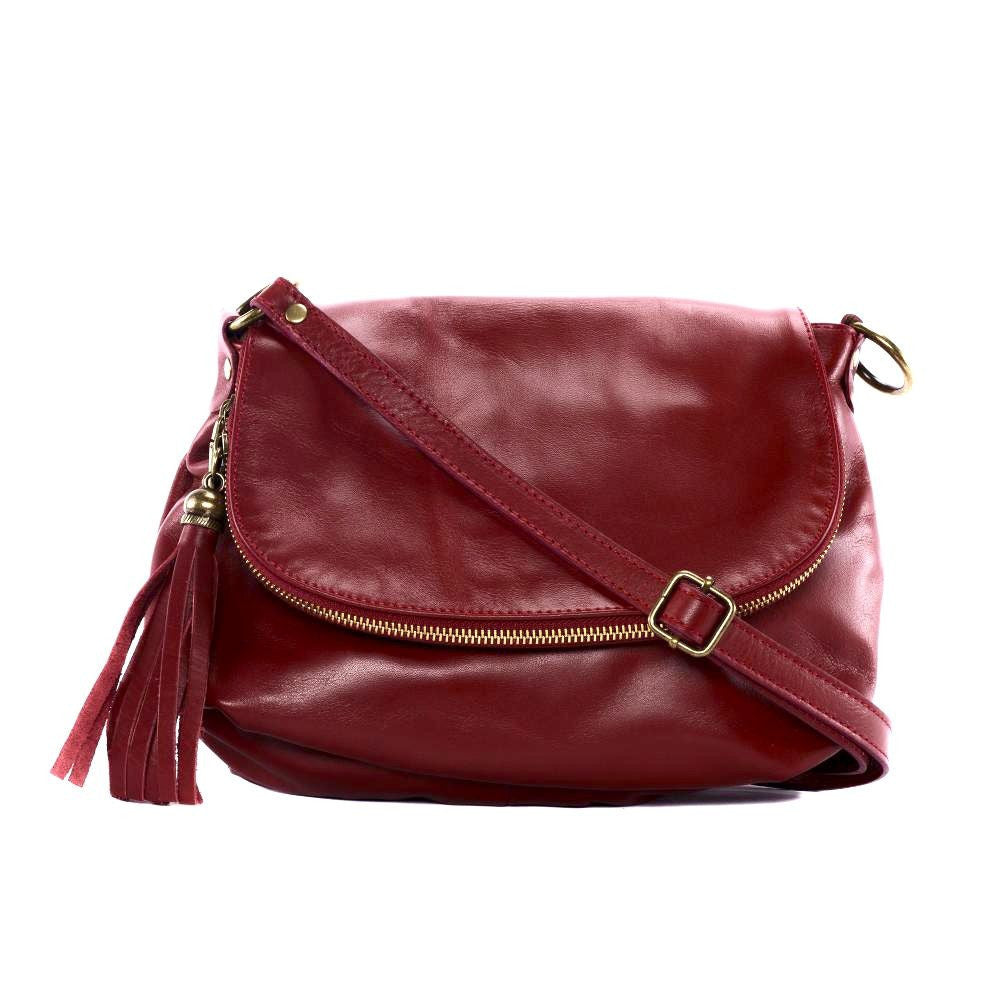 Sac bandoulière en cuir lisse 72 HEURES Rouge magenta