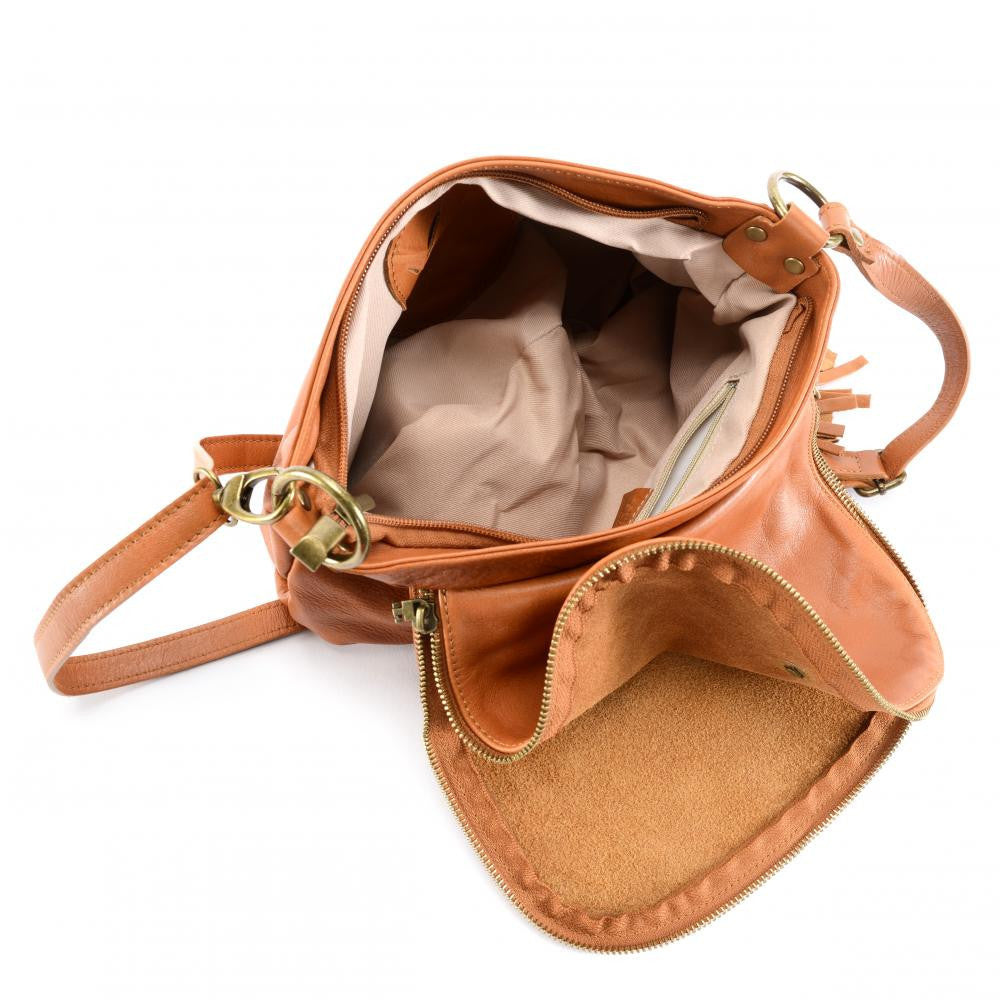 Sac bandoulière en cuir lisse 72 HEURES Cognac