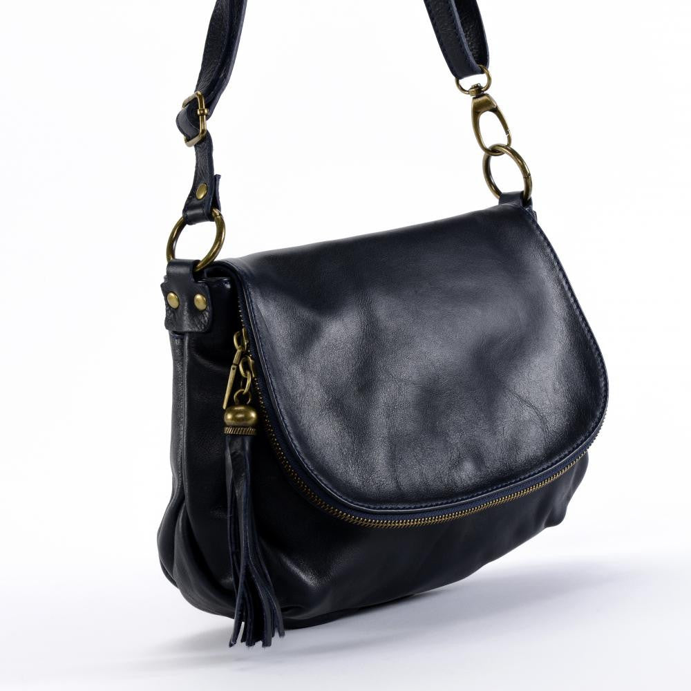Sac bandoulière en cuir lisse 72 HEURES Bleu marine
