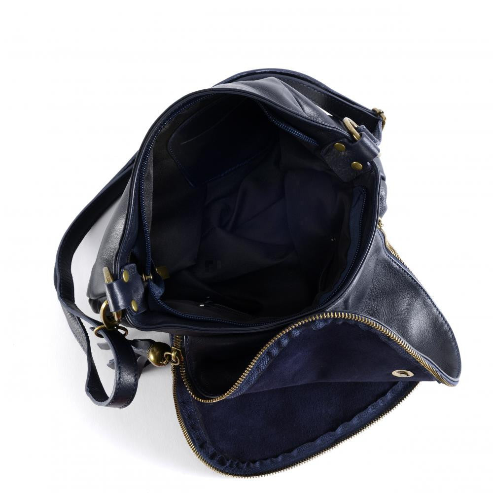Sac bandoulière en cuir lisse 72 HEURES Bleu marine