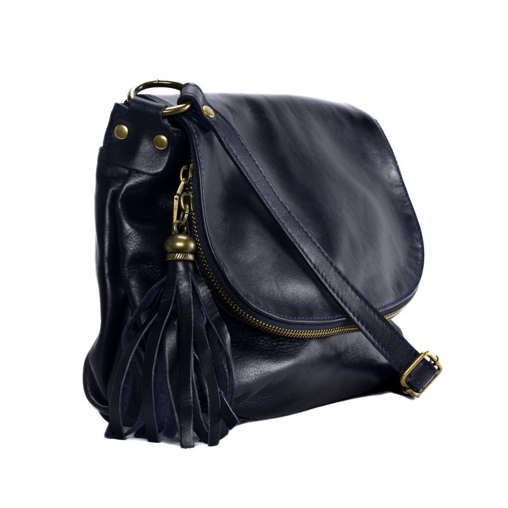 Sac bandoulière en cuir lisse 72 HEURES Bleu marine