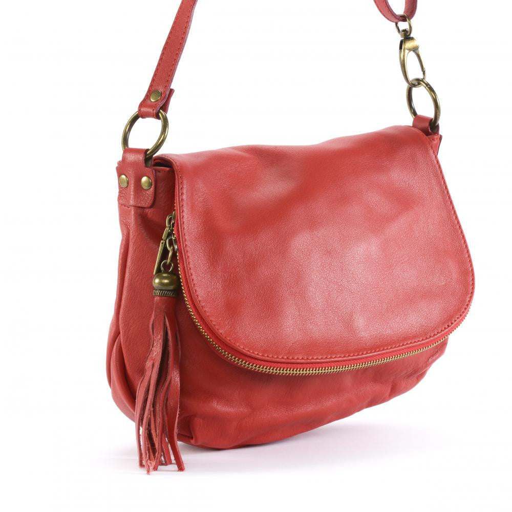 Sac bandoulière en cuir lisse 72 HEURES Rouge garance