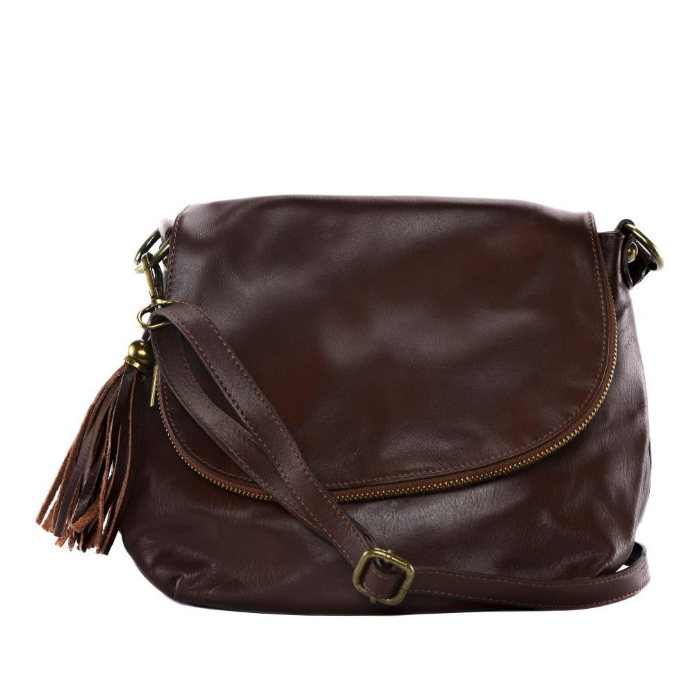 Sac bandoulière en cuir lisse 72 HEURES Châtaigne