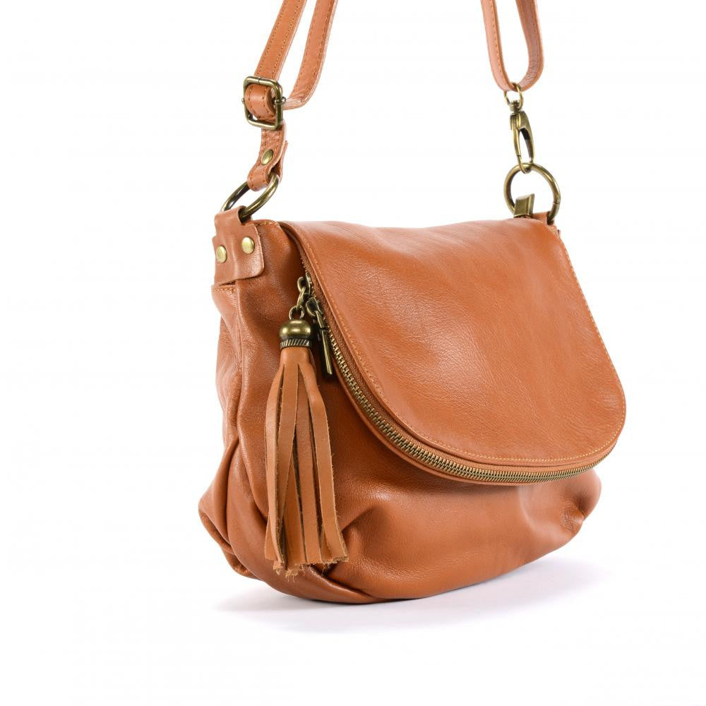 Sac bandoulière en cuir lisse 72 HEURES Cognac