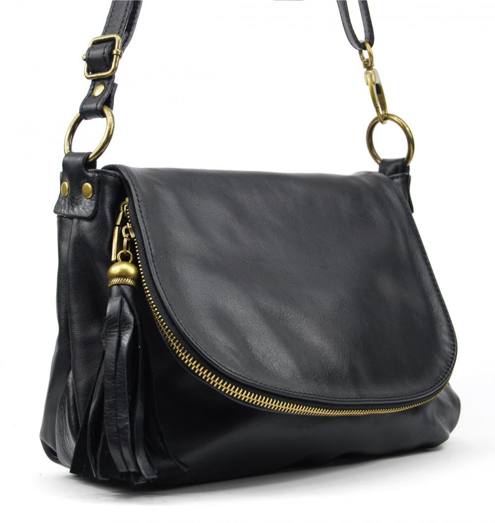 Sac bandoulière en cuir lisse 72 HEURES Noir